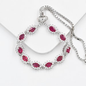 Natural Ruby Bracelet, 925 Sterling Silver, Tie Bracelet, July Birthstone, Red Stone Bracelet, Ruby Jewelry, Christmas Gift, Gift For Her