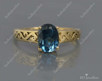 14k Solid Gold Ring, London Blue Topaz Ring, Blue Topaz Gold Ring, Gemstone Gold Jewelry, Birthstone Ring, Engagement Ring, Wedding Ring