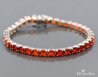 Mexican fire opal bracelet sterling silver with optional personalised initial tag October birthstone gift.