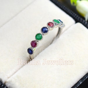 925 Sterling Silver\ Natural Ruby Emerald Sapphire Ring\ Multi Stone Ring\ Cluster Ring\ Dainty Ring\ Band Ring\ Women Ring\ Gift For Her