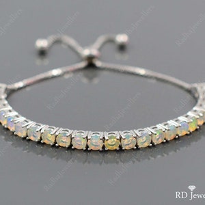 Natürliches äthiopisches Welo Opal Cut Armband, 925 Sterling Silber, verstellbares Armband, Oktober Geburtsstein, Hochzeitsarmband, Geschenk für Sie