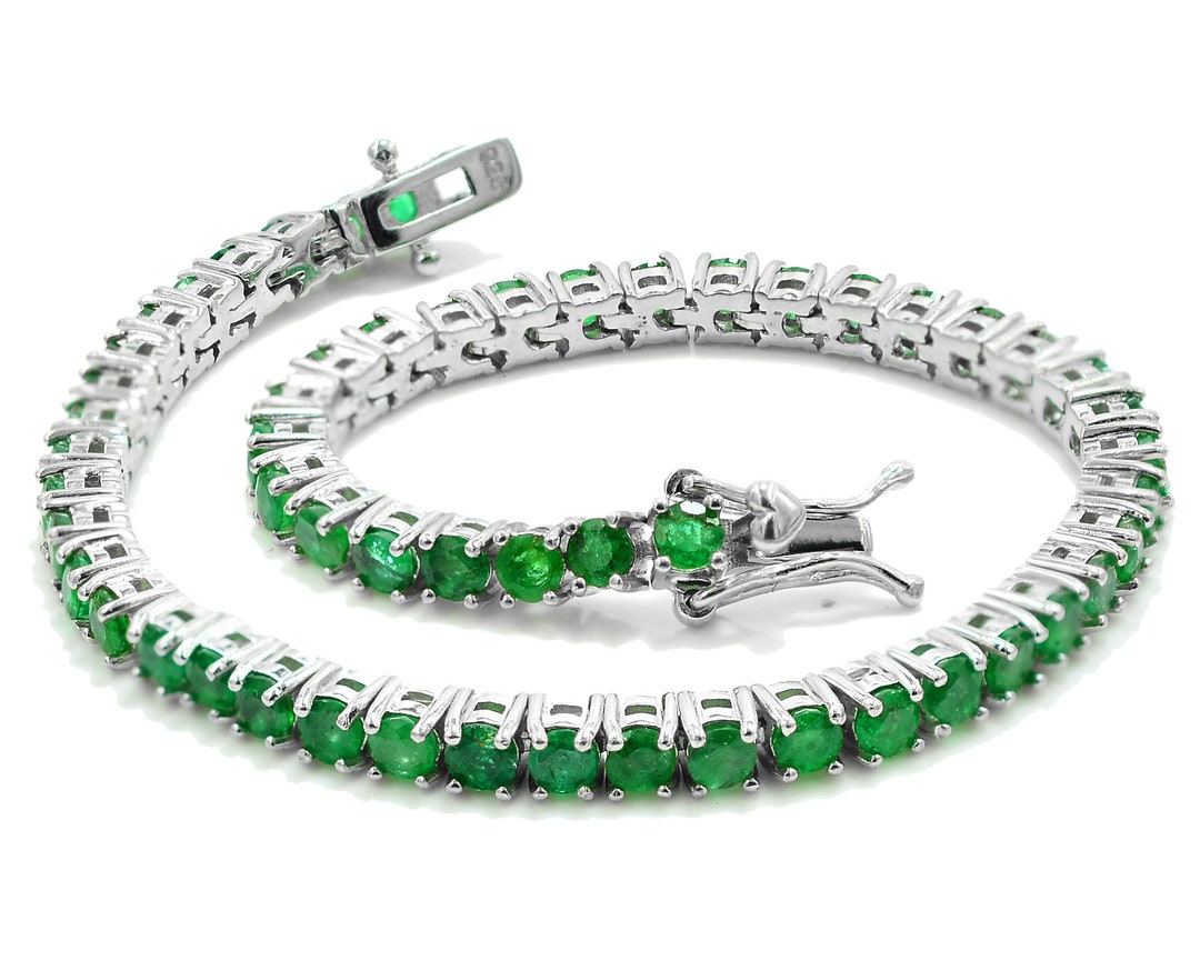 AA+ Quality 3mm Natural Zambian Emerald Bracelet, 925 Sterling Silver ...