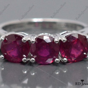 Three Stone Ring\ Natural Ruby Ring\ Solid 925 Sterling Silver\ Cluster Ring\ Gemstone Ring\ Women Ring\ Engagement Ring\ Christmas Gift