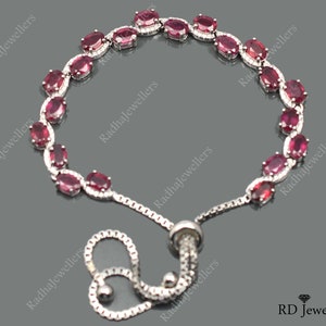 Natural Ruby\ 925 Sterling Silver\ Adjustable Tie Bracelet\ July Birthstone\ Ruby Bracelet\ Gift for Her\ Christmas Gift\ Designer Bracelet
