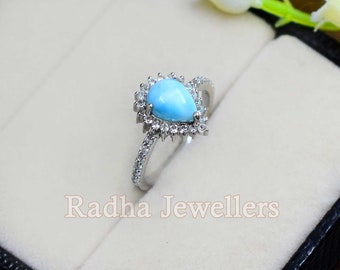 Peer geslepen ring, natuurlijke larimar ring, 925 zilveren ring, larimar sieraden, statement ring, edelsteen zilveren ring, verjaardagscadeau, huwelijkssieraden