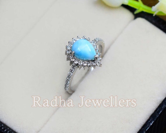 Pear Cut Ring, Natural Larimar Ring, 925 Silver Ring, Larimar Jewelry, Statement Ring, Gemstone Silver Ring, Birthday Gift, Wedding Jewelry