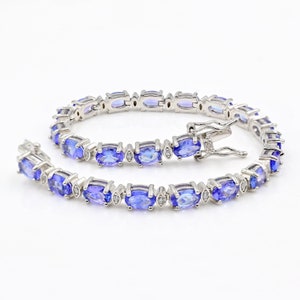 Natural Tanzanite Bracelet, 925 Sterling Silver, Tennis Bracelet, December Birthstone, Tanzanite Jewelry, Anniversary Gift, Gift For Her