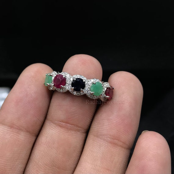 TZ Way Sterling Silver Rainbow Gemstone Ring – 18K Gold Plated, CZ & Natural Stones