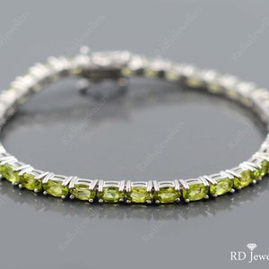 Natuurlijke peridootarmband, 925 sterlingzilver, peridoot tennisarmband, geboortesteen augustus, peridootsieraden, edelsteenarmband, cadeau voor haar