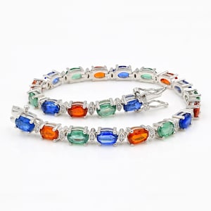 Natural Blue Orange Mint Multi Color Kyanite Bracelet, 925 Sterling Silver, Tennis Bracelet, January Birthstone, Women Bracelet Gift For Her