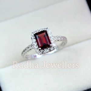 Natural Garnet Ring, 925 Sterling Silver, January Birthstone, Engagement Ring, Red Garnet Jewelry, Statement Ring, Women Ring, Gift For Her