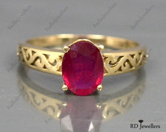 14K Gold Ring, Natural Ruby Ring, Solitaire Ring, Solid Gemstone Gold Ring, Ruby Gold Jewelry, Engagement Ring, Wedding Ring, Gift For Her