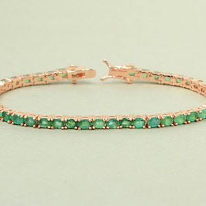 Natural Zambian Emerald Bracelet\ 925 Sterling Silver\ Tennis Bracelet\ May Birthstone\ 14K Rose Gold Plating\ Christmas Gift\ Gift For Her