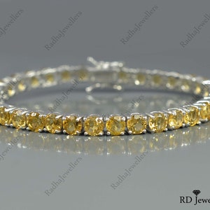 Natural Citrine Bracelet, 925 Sterling Silver, Tennis Bracelet, November Birthstone, Citrine Jewelry, Christmas Gift, Birthday Gift For Her