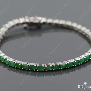 Natural Emerald Bracelet, 925 Sterling Silver Bracelet, Emerald Jewelry, Tennis Bracelet, Gemstone Bracelet, Christmas Gift, Gift For Her