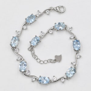 Natural Aquamarine Bracelet, 925 Sterling Silver, Chunky Bracelet, March Birthstone, Aquamarine Jewelry, Wedding Bracelet, Gift For Her Wife