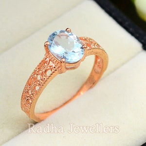 Natural Aquamarine Ring 95 Sterling Silver Ring Solitaire Ring Engagement Ring Aquamarine Ring Wedding Ring March Birthstone Gift For Her