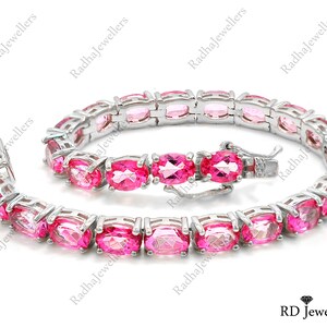 7x5 MM Pink Topaz Bracelet, 925 Sterling Silver, Tennis Bracelet, November Birthstone, Wedding Bracelet, Pink Stone Bracelet, Gift For Her