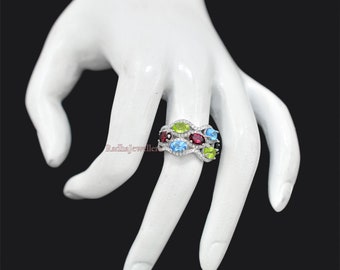 天然スイスブルートパーズ、ペリドット、ロードライトガーネットの