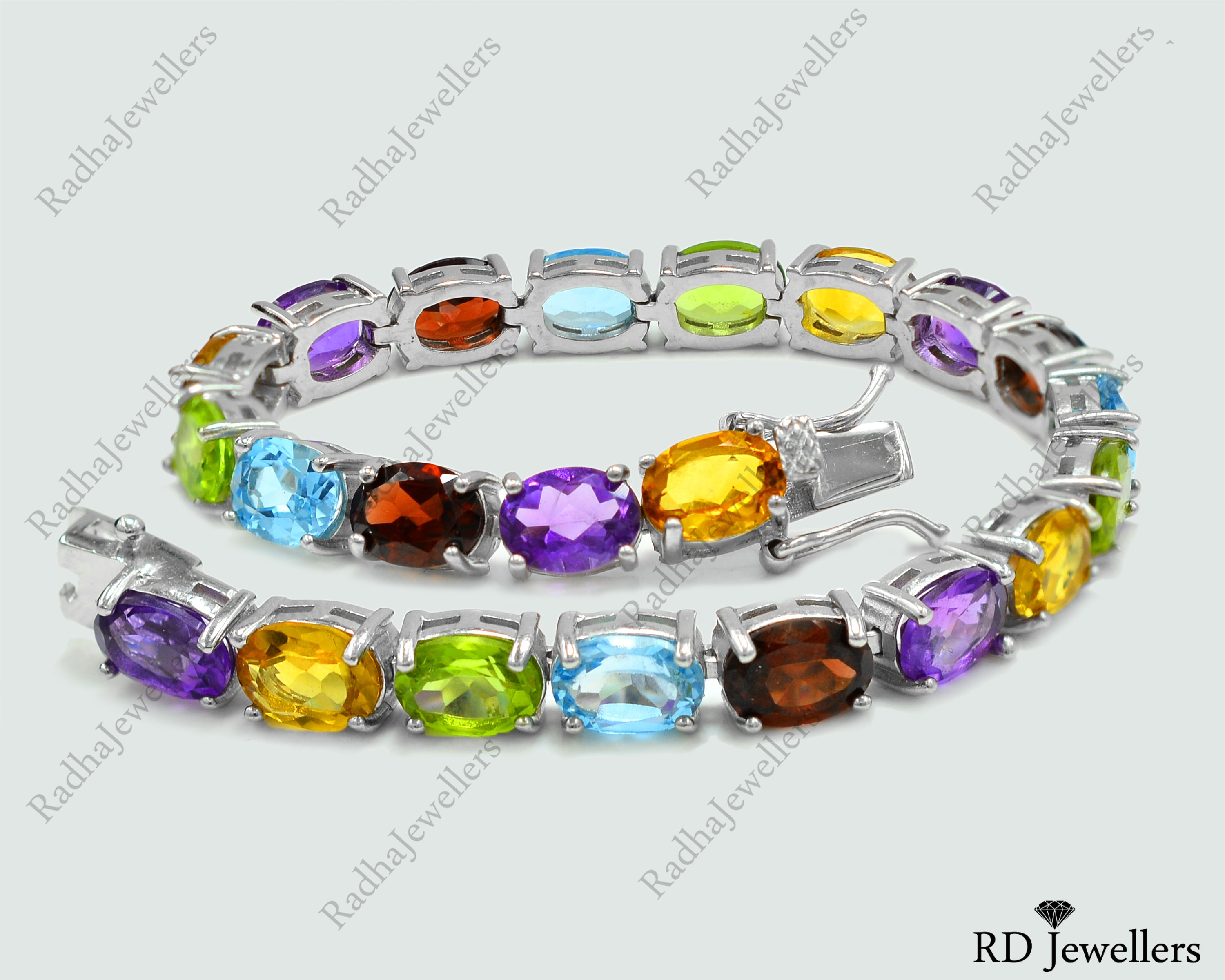 Natural Garnet Amethyst Multi Stone Bracelet, 925 Sterling Silver