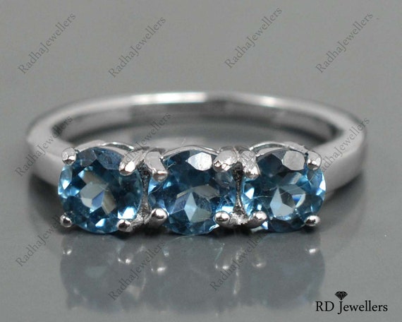Bague En Argent Sterling 925 Avec Topaze Bleue De Londres - Pièce Unique Faite Main - Neuf Sans Boîte