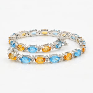 Natural Swiss Blue Topaz & Citrine Bracelet, 925 Sterling Silver, Tennis Bracelet, December Birthstone, Gift For Girlfriend, Gift For Her
