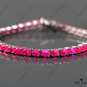 October Birthstone, Natural Pink Opal, 925 Sterling Silver, Glossy Pink Opal, Tennis Bracelet, Rainbow Fire Opal, Gift For Her, Opal Jewelry