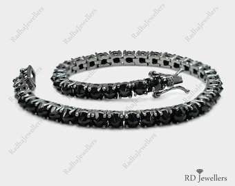 Gemstone Silver Bracelet, Natural Black Spinel Bracelet, 925 Sterling Silver, Tennis Bracelet, Spinel Jewelry, Wedding Gift, Bridal Bracelet