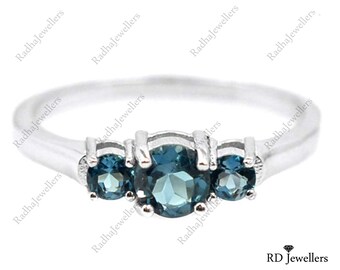 Natural London Blue Topaz Ring, 925 Silver Ring, Blue Gemstone Ring, Statement Ring, Solitaire Ring, December Birthstone Ring, Wedding Ring