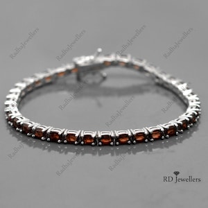 Natural Garnet Bracelet, Tennis Bracelet, 925 Sterling Silver, Garnet Jewelry, January Bracelet, Garnet Gemstone Bracelet, Wedding Jewelry