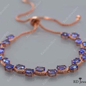 Violet Blue Natural Tanzanite\  925 Sterling Silver\ Adjustable Bolo Bracelet\ December Birthstone\ Christmas Gift\ Tanzanite Tie Bracelet