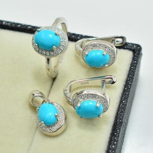 Natural Turquoise Jewelry Set, 925 Sterling Silver, December Birthstone, Statement Ring, Turquoise Jewelry, Women Jewelry Set, Gift For Her