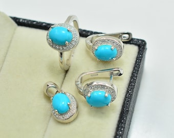 Natural Turquoise Jewelry Set, 925 Sterling Silver, December Birthstone, Statement Ring, Turquoise Jewelry, Women Jewelry Set, Gift For Her