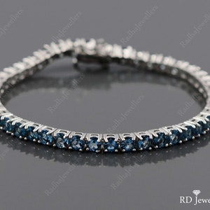 Natural London Blue Topaz Bracelet, 925 Sterling Silver, Tennis Bracelet, December Birthstone, Dainty Bracelet, Christmas Gift, Gift For Her