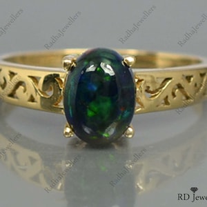 Natural Gold Ring, Ethiopian Black Opal Ring, 14K Gold Ring, Opal Gold Ring, Black Opal Gold Jewelry, Gemstone Gold Jewelry, Engagement Ring