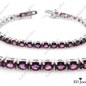 5x4 MM Natural Rhodolite Garnet, 925 Sterling Silver, Tennis Bracelet, Rhodolite Garnet Jewelry, October Birthstone, Gift For Wedding