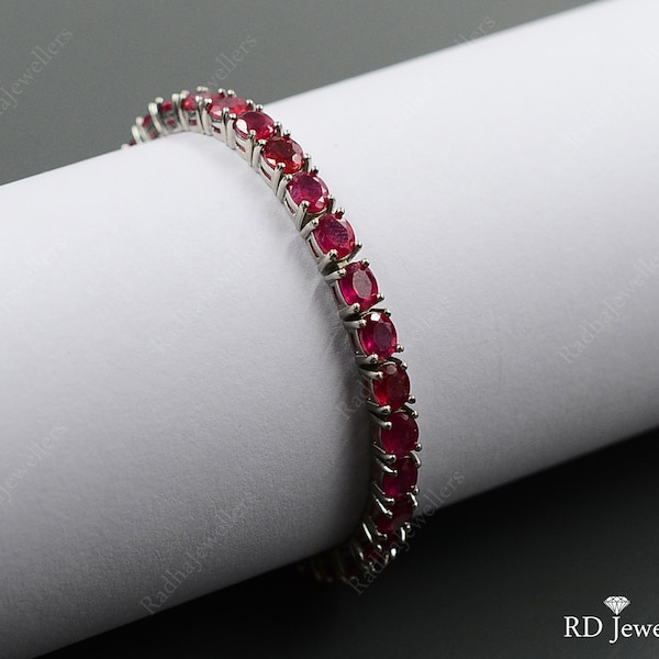 Natural Oval Pink Ruby Bracelet, 925 Sterling Silver, Tie Bracelet, July Birthstone, Adjustable Bolo Bracelet, Gift For Her, Wedding Gift