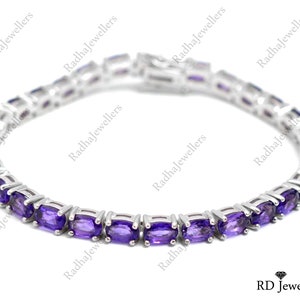 Natural Gemstone Bracelet, Amethyst Bracelet, Tennis Bracelet, 925 Sterling Silver, Purple Color Bracelet, Amethyst Jewelry, Wedding Jewelry