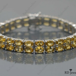 Pulsera de citrino natural\ Plata de ley 925\ Pulsera de tenis de dos líneas\ Regalo para ella\ Piedra natal de noviembre\ Joyas de citrino\ Regalo de Navidad