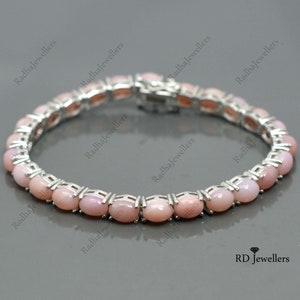 925 Sterling Silver, Natural Pink Opal Bracelet, Silver Opal Jewelry, Tennis Bracelet, Gift For Her, Gemstone Bracelet, October Birthstone