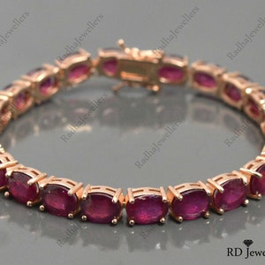 Natural Ruby Bracelet, 14k Rose Gold Plating Bracelet, Tennis  Bracelet, 925 Sterling Silver, Ruby Jewelry, Birthstone Bracelet,Gift For Her