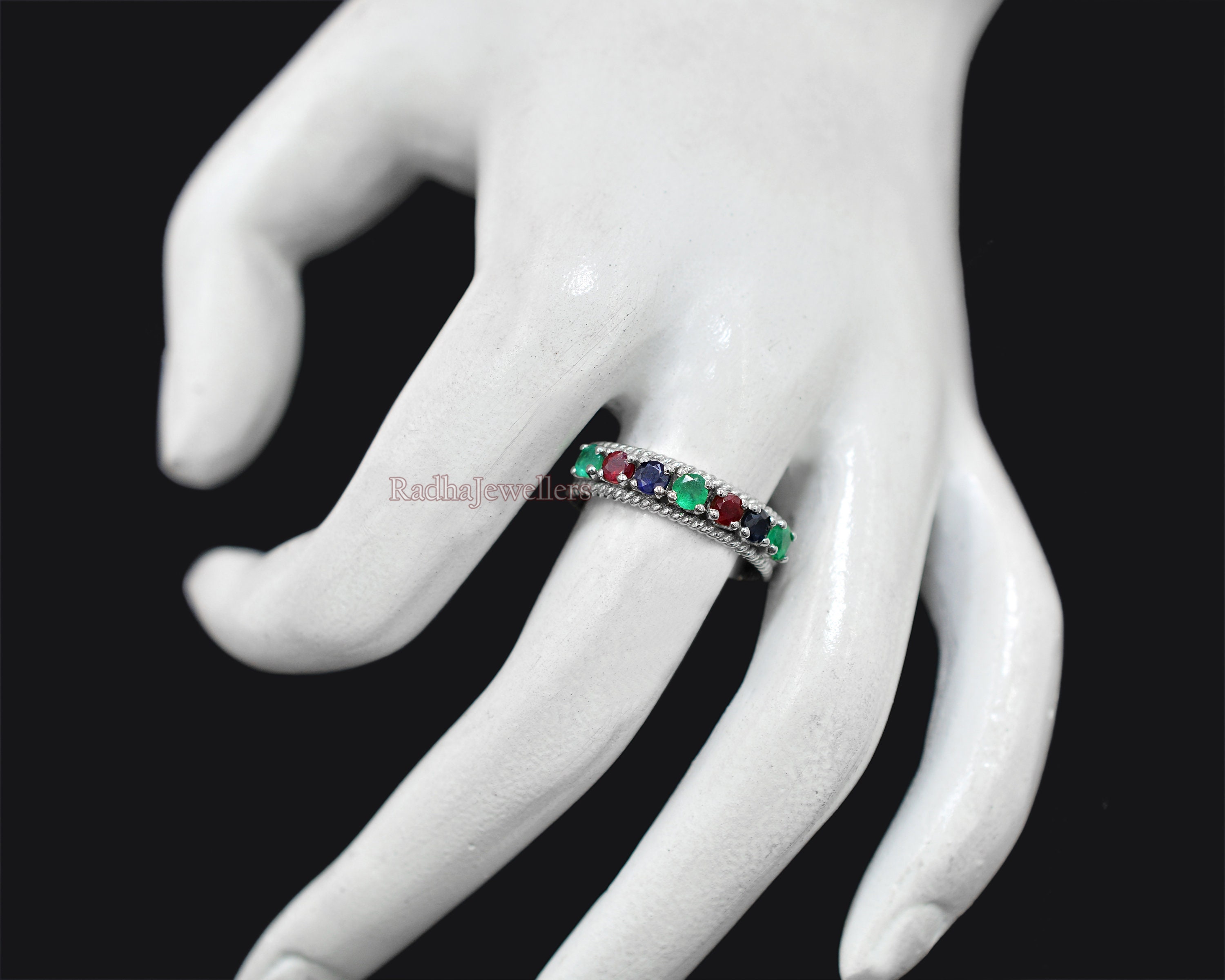 Bague En Argent Avec Rubis Et Saphir – Taille 52 – Style Vintage – Occasion
