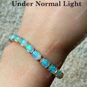 925 Sterling Silver, Natural Fire Opal Bracelet, Tennis Bracelet, Ethiopian Fire Opal, Gift for Her, Opal Silver Jewelry, October Birthstone