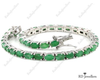 Natural Emerald Bracelet, 925 Sterling Silver, Emerald Tennis Bracelet, May Birthstone, Emerald Jewelry, Gemstone Bracelet, Wedding Bracelet