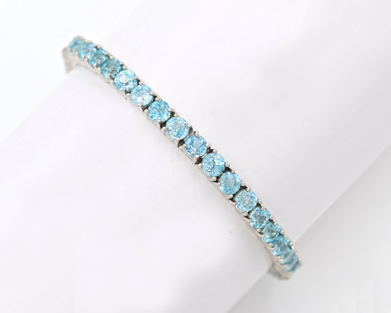 4 MM Natural Cambodia Blue Zircon Bracelet, 925 Sterling Silver, Tennis Bracelet, December Birthstone, Gift For Girlfriend, Gift For Her zdjęcie 5