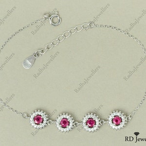 3.5 MM Natural Ruby Bracelet\ 925 Sterling Silver\ Red Ruby Bracelet\ Adjustable Bracelet\ Chain Bracelet\ Women Bracelet\ Gift For Her