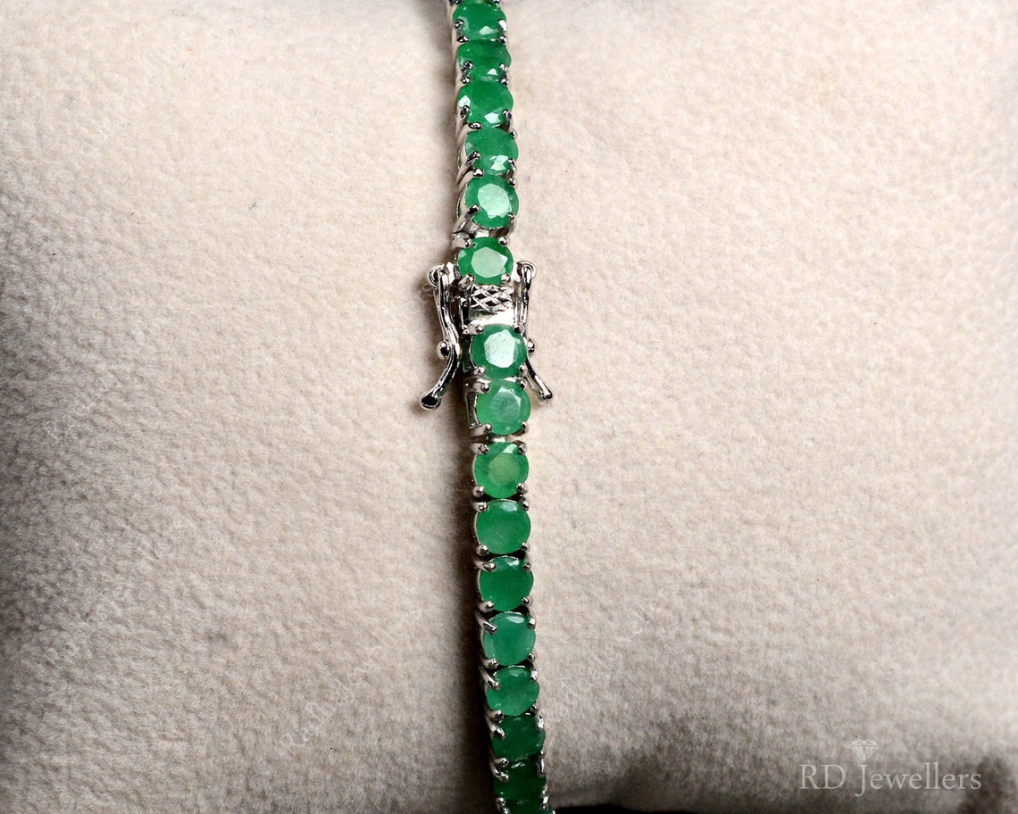 Natural Emerald Bracelet 925 Sterling Silver Emerald Tennis Etsy