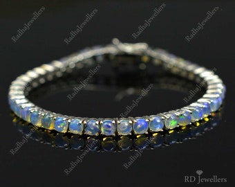 Natural Opal Bracelet, 925 Sterling Silver, Ethiopian Opal Bracelet, October Birthstone, Fire Opal Bracelet, Tennis Bracelet, Wedding Gift