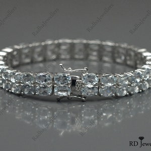 Aquamarine Tennis Bracelet, Natural Gemstone Bracelet, 925 Sterling ...