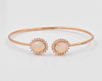 Brazalete de ópalo welo etíope natural tallado, plata de ley 925, piedra natal de octubre, joyería para mujer, regalo de aniversario, regalo para ella